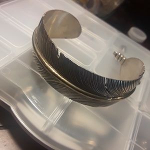 Genuine Sterling Silver Feather Cuff & Ring Set